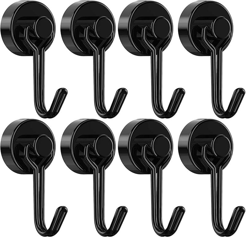 Luckam Magnetic Hooks, Heavy Duty Strong Neodymium Magnet Hook 30 Lbs with Rust Proof for Indoor Outdoor Hanging, Refrigerator, Grill, Kitchen, Key Holder, Locker, Classroom, Black, Pack of 8 - Image 1