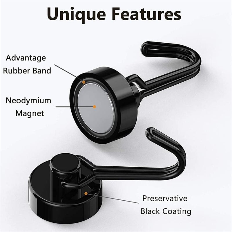 Luckam Magnetic Hooks, Heavy Duty Strong Neodymium Magnet Hook 30 Lbs with Rust Proof for Indoor Outdoor Hanging, Refrigerator, Grill, Kitchen, Key Holder, Locker, Classroom, Black, Pack of 8 - Image 3