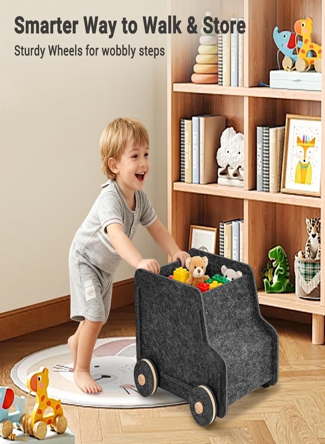 QUEENLINK Toy Storage Box with Wheels, Soft Felt Toy Organizers and Storage for Kids, 17" x 12" x 12", 10 Gal, Multifunction Toy Chest for Living Room, Playroom, Nursery - Dark Gray - Image 4