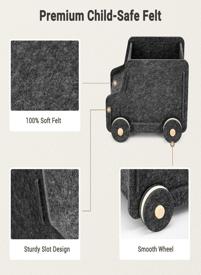 QUEENLINK Toy Storage Box with Wheels, Soft Felt Toy Organizers and Storage for Kids, 17" x 12" x 12", 10 Gal, Multifunction Toy Chest for Living Room, Playroom, Nursery - Dark Gray - Image 5