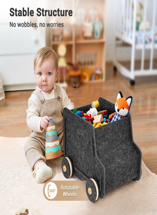 QUEENLINK Toy Storage Box with Wheels, Soft Felt Toy Organizers and Storage for Kids, 17" x 12" x 12", 10 Gal, Multifunction Toy Chest for Living Room, Playroom, Nursery - Dark Gray - Image 3