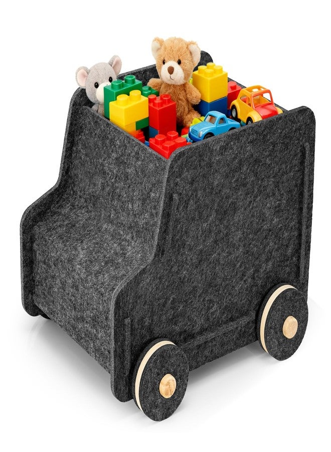 QUEENLINK Toy Storage Box with Wheels, Soft Felt Toy Organizers and Storage for Kids, 17" x 12" x 12", 10 Gal, Multifunction Toy Chest for Living Room, Playroom, Nursery - Dark Gray - Image 1