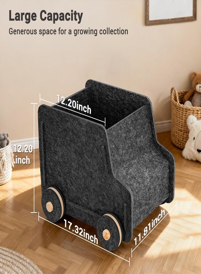 QUEENLINK Toy Storage Box with Wheels, Soft Felt Toy Organizers and Storage for Kids, 17" x 12" x 12", 10 Gal, Multifunction Toy Chest for Living Room, Playroom, Nursery - Dark Gray - Image 2