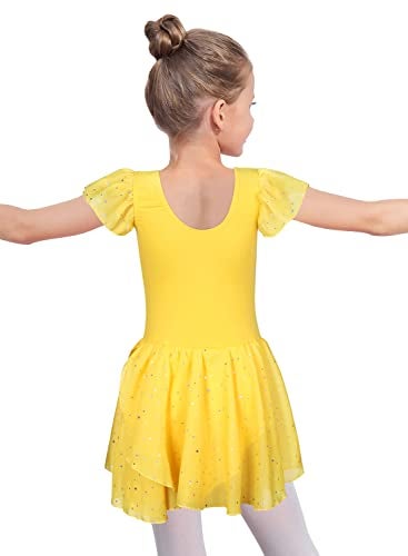EQSJIU Girls Ruffle Sleeve Ballet Dance Dress Tutu Skirted Leotard Yellow Toddler Dance Leotards 5-6 5/6 Years - Image 3