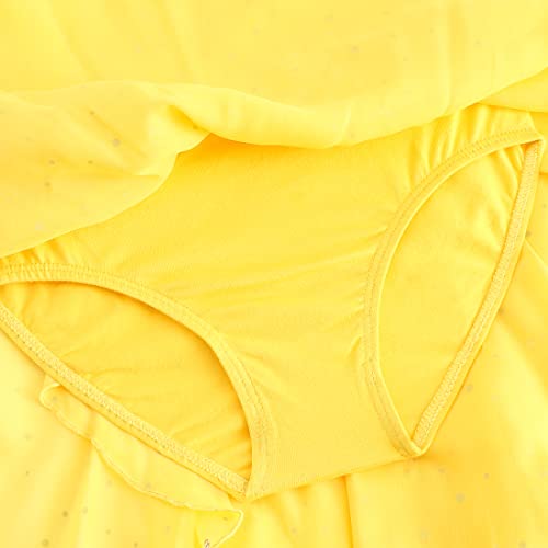 EQSJIU Girls Ruffle Sleeve Ballet Dance Dress Tutu Skirted Leotard Yellow Toddler Dance Leotards 5-6 5/6 Years - Image 5