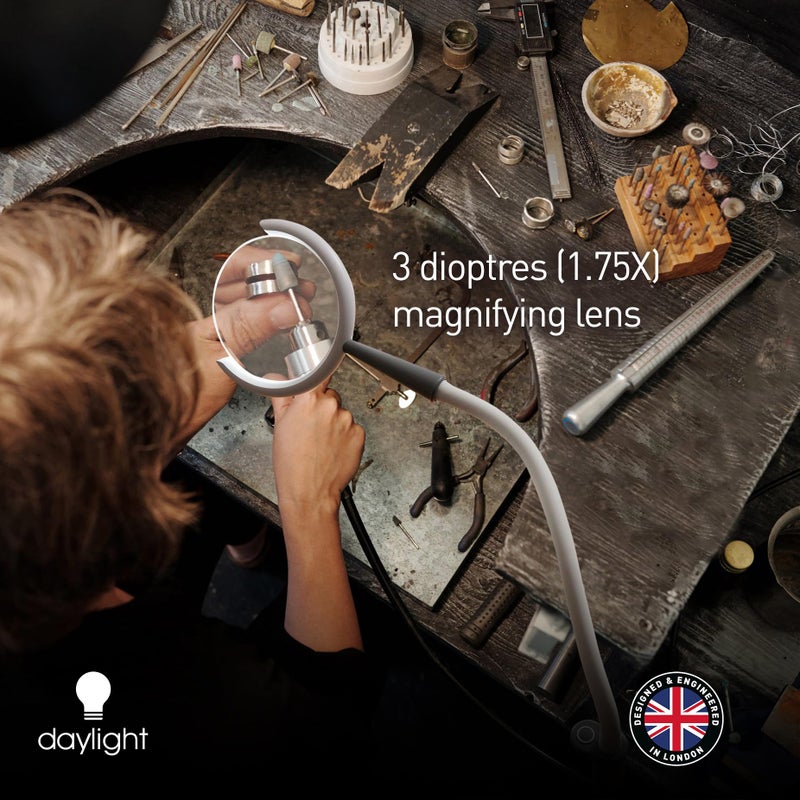 Daylight Company - Magnificent Pro - Magnifying lamp, Bright 6,000K Daylight LEDs, CRI 95+, 3 in 1 Lamp, 1.75X semi-Rimless Lens, Lumens: 600, White - Image 5