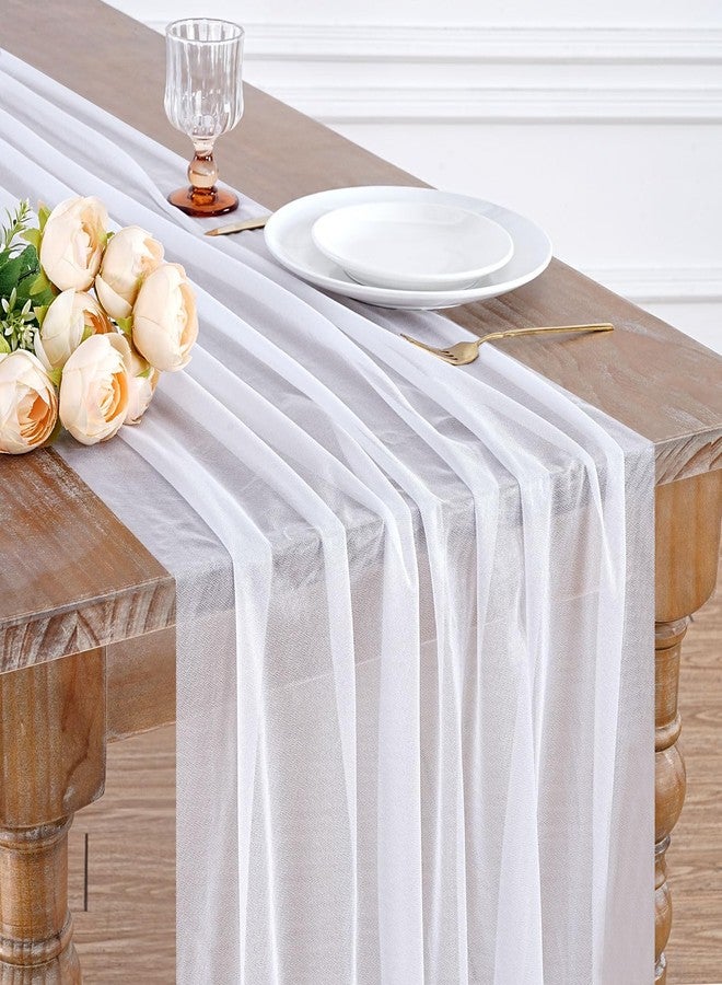 LuoluoHouse Boho Gauze Cheesecloth White Table Runner: 120 Inch Seasonal Fabric Kitchen Dining Wedding Holiday Table Decor for Home Party Indoor Outdoor - Image 3