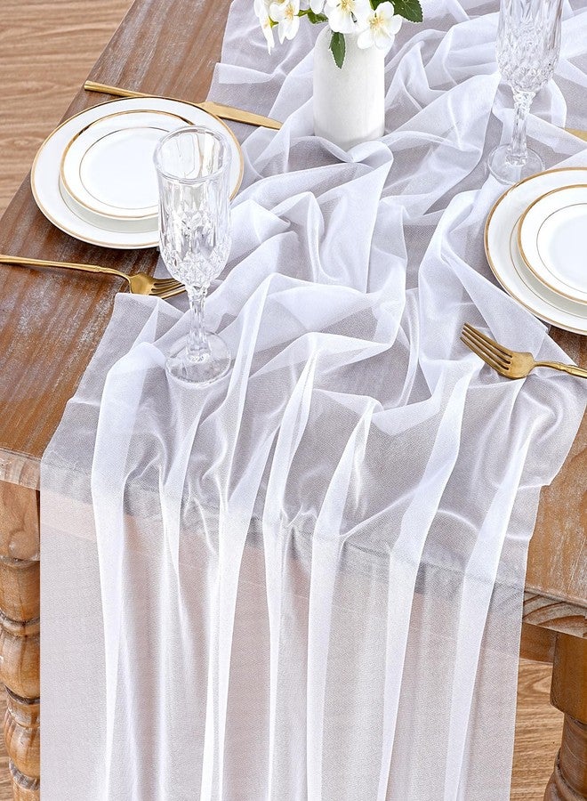 LuoluoHouse Boho Gauze Cheesecloth White Table Runner: 120 Inch Seasonal Fabric Kitchen Dining Wedding Holiday Table Decor for Home Party Indoor Outdoor - Image 1