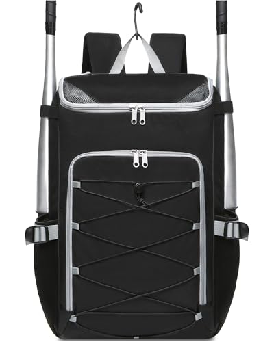 FOKDUVB Baseball Softball Gear Bag Backpack for Boys Girls Ages 812 1214 Large Kids Youth Bat Bag with Ventilated Shoe Compartment Baseball Softball Players Stuff Supplies Black Solid - Image 1