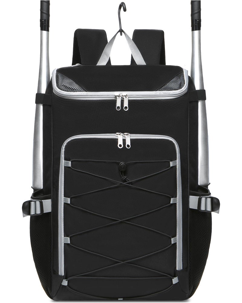 FOKDUVB Baseball Softball Gear Bag Backpack for Boys Girls Ages 812 1214 Large Kids Youth Bat Bag with Ventilated Shoe Compartment Baseball Softball Players Stuff Supplies Black Solid - Image 2