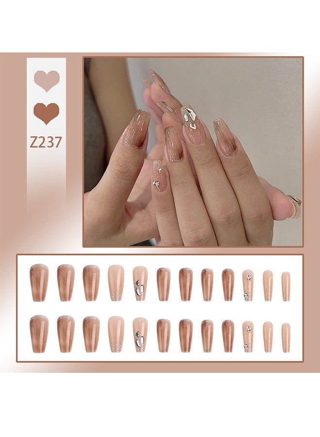 Generic Whitening Temperament Nails Short Fake Nails Glitter French Acrylic Fake Nails Artificial Gloss Nail Glue Full Coverage Nail Stickers Women's Nail Art Decoration 24 Pieces  - Image 2