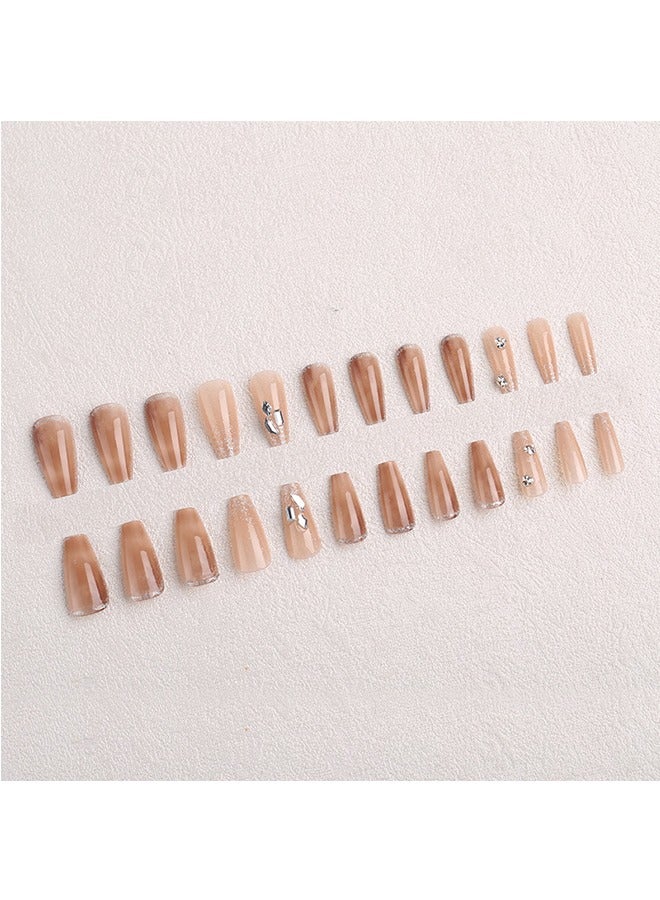 Generic Whitening Temperament Nails Short Fake Nails Glitter French Acrylic Fake Nails Artificial Gloss Nail Glue Full Coverage Nail Stickers Women's Nail Art Decoration 24 Pieces  - Image 5