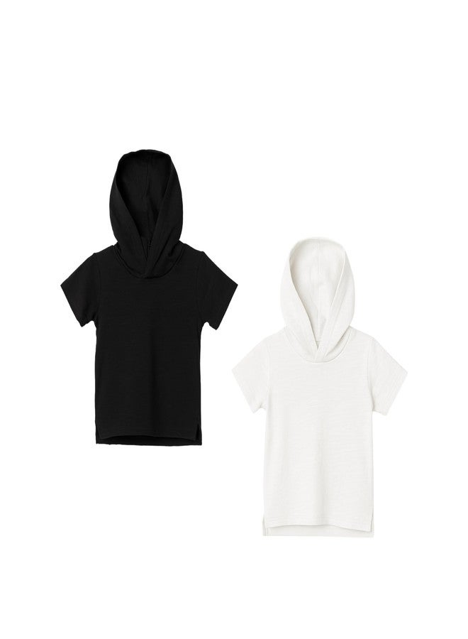 NOTWILD Relaxed Hooded T-Shirt Combo Pack of 2 100% Cotton Half Sleeve Hoodie Tee Unisex Casual Solid Summer Soft Breathable Skin-Friendly (in, Age, 2 Years, 3 Years, Regular, Big, Black - White)
