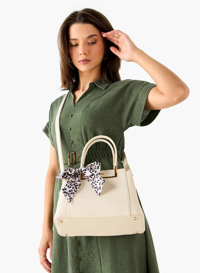 Flora Bella By Shoexpress Solid Tote Bag with Double Handle and Scarf Accent