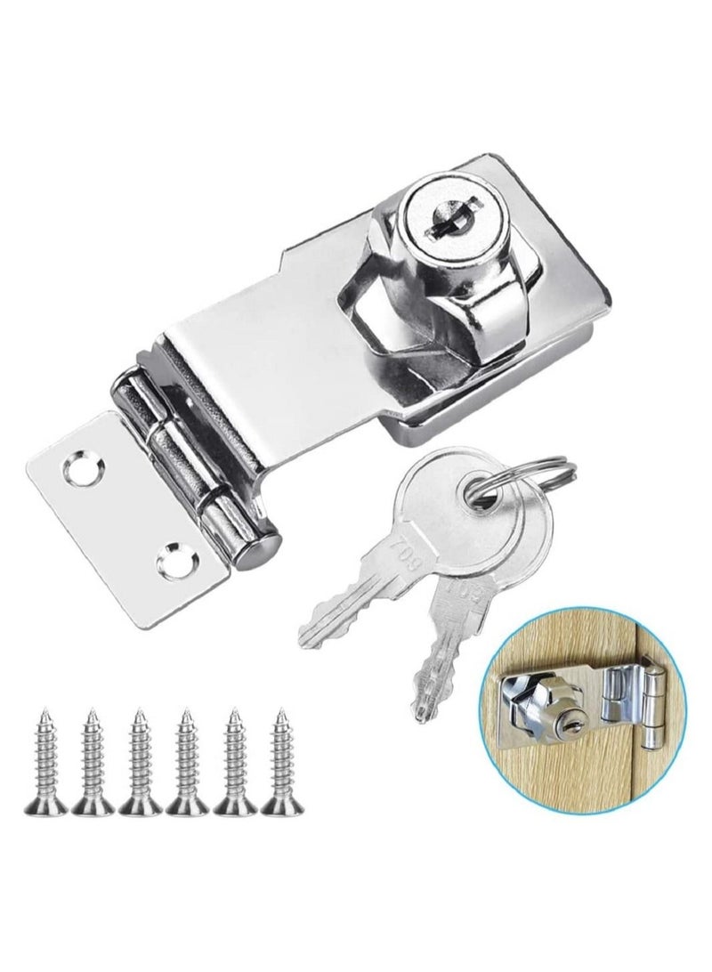 SYOSI Small Hasp and Staple 90 Degrees Metal Lock Hasp 3 Inch/76mm Door Bolt Latch Buckle Safety Door Clasp Knob Shed Locks with Padlock, Key, Screws for Cabinets Cupboard Drawer Gate - Image 1