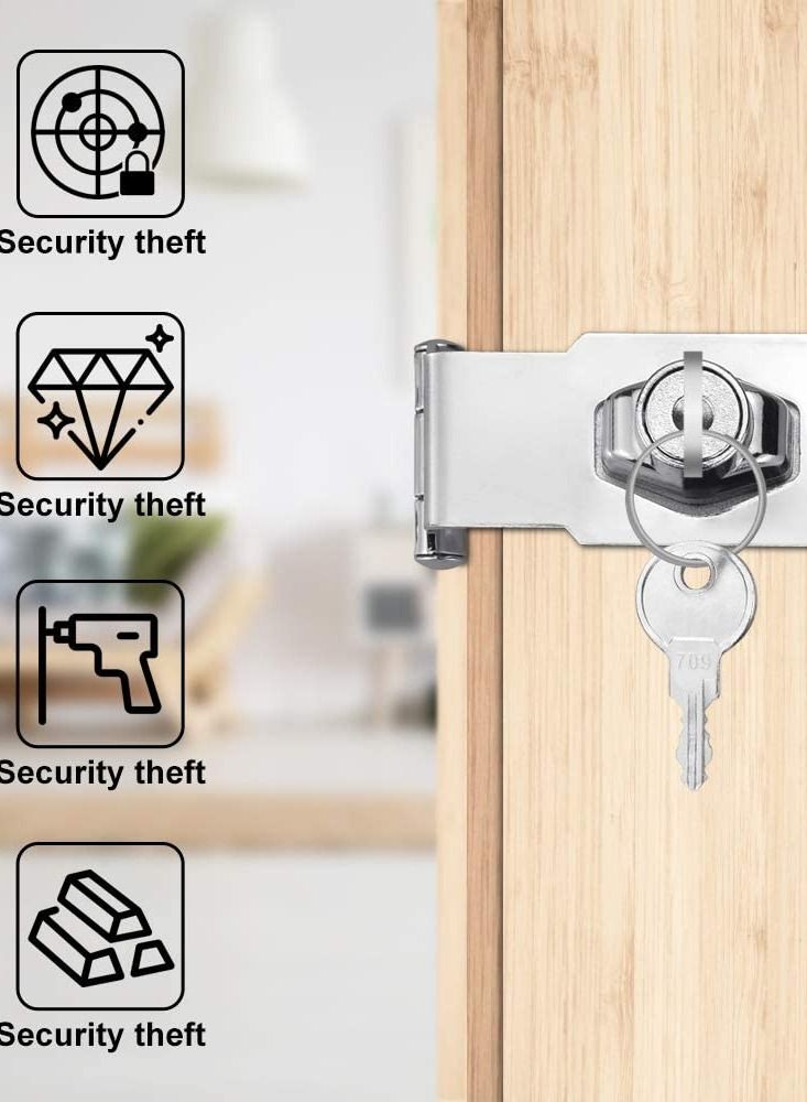 SYOSI Small Hasp and Staple 90 Degrees Metal Lock Hasp 3 Inch/76mm Door Bolt Latch Buckle Safety Door Clasp Knob Shed Locks with Padlock, Key, Screws for Cabinets Cupboard Drawer Gate - Image 3
