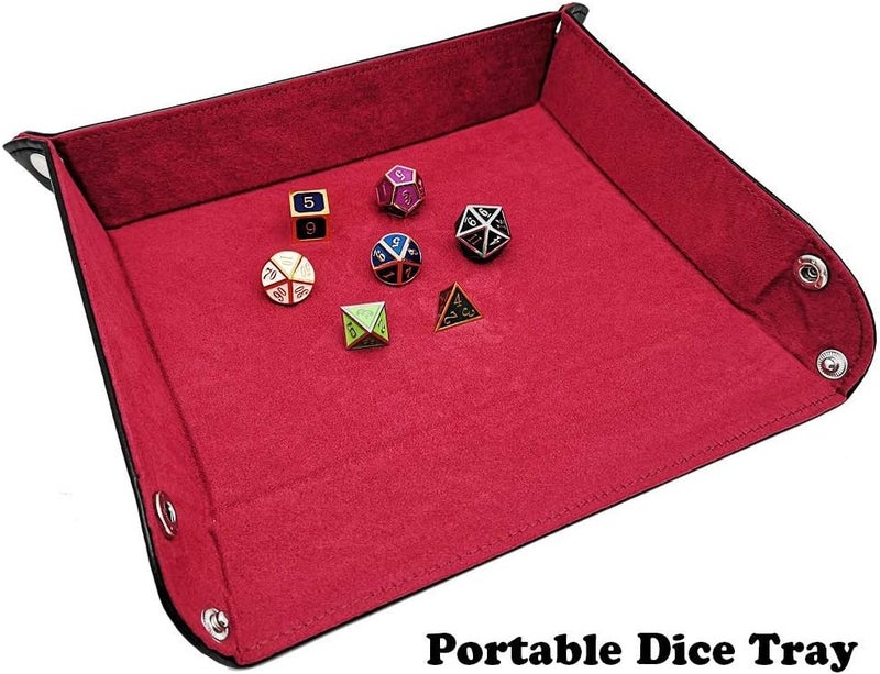 ONWON 2 Pieces Dice Holder Dice Rolling Tray Double Sided PU Leather and Velvet Folding Tray Dice Pad for Dice Gaming and Other Table Games (Purple & Red) - Image 4