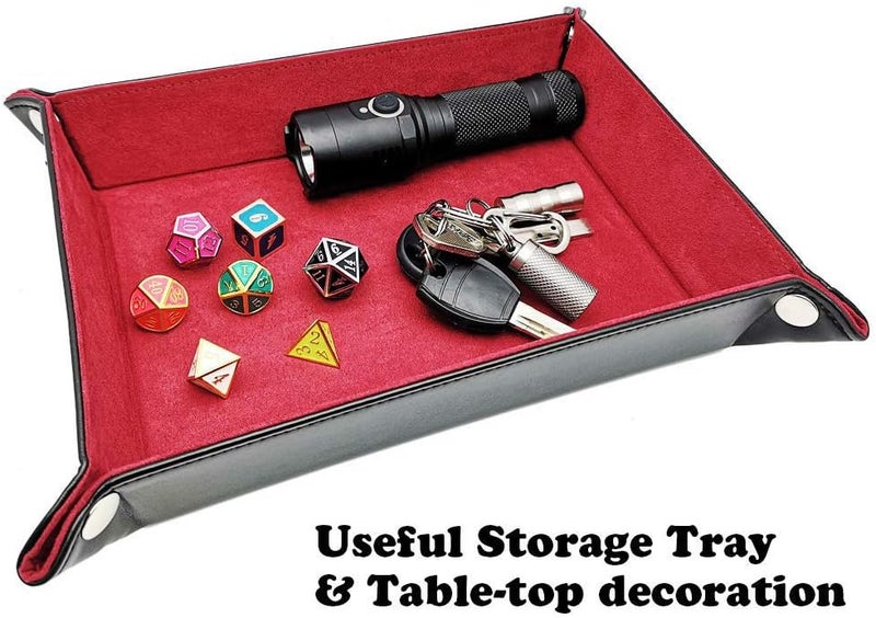 ONWON 2 Pieces Dice Holder Dice Rolling Tray Double Sided PU Leather and Velvet Folding Tray Dice Pad for Dice Gaming and Other Table Games (Purple & Red) - Image 5