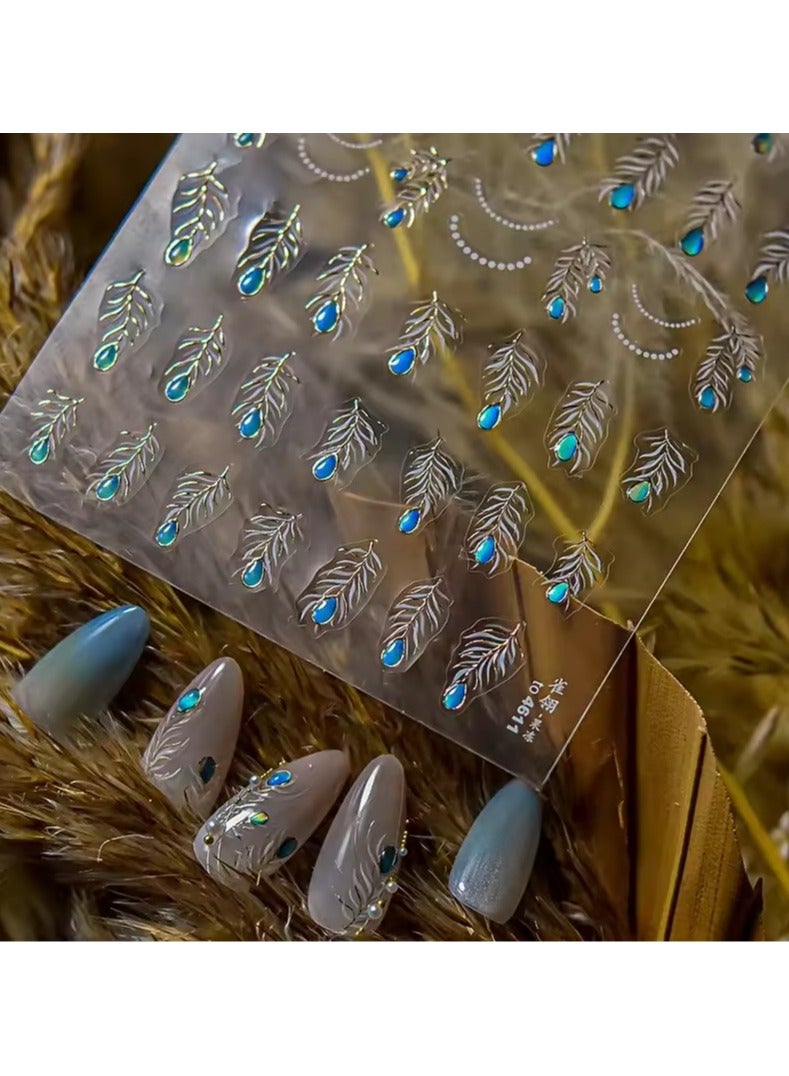 Goolsky Charming Blue Sparrow Feather Rhinestone Wings Peacock Sparrow Dreamy Jelly Stars Self Adhesive Nail Art Stickers Manicure Decal - Image 1