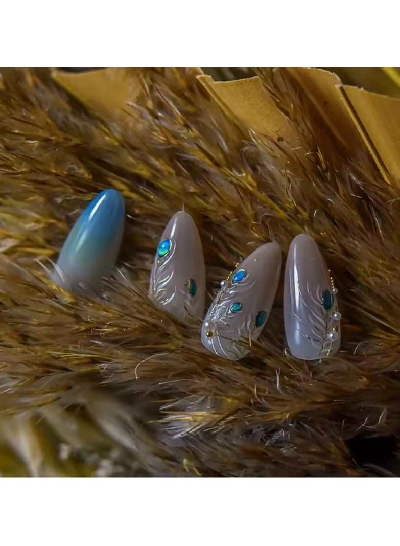 Goolsky Charming Blue Sparrow Feather Rhinestone Wings Peacock Sparrow Dreamy Jelly Stars Self Adhesive Nail Art Stickers Manicure Decal - Image 2