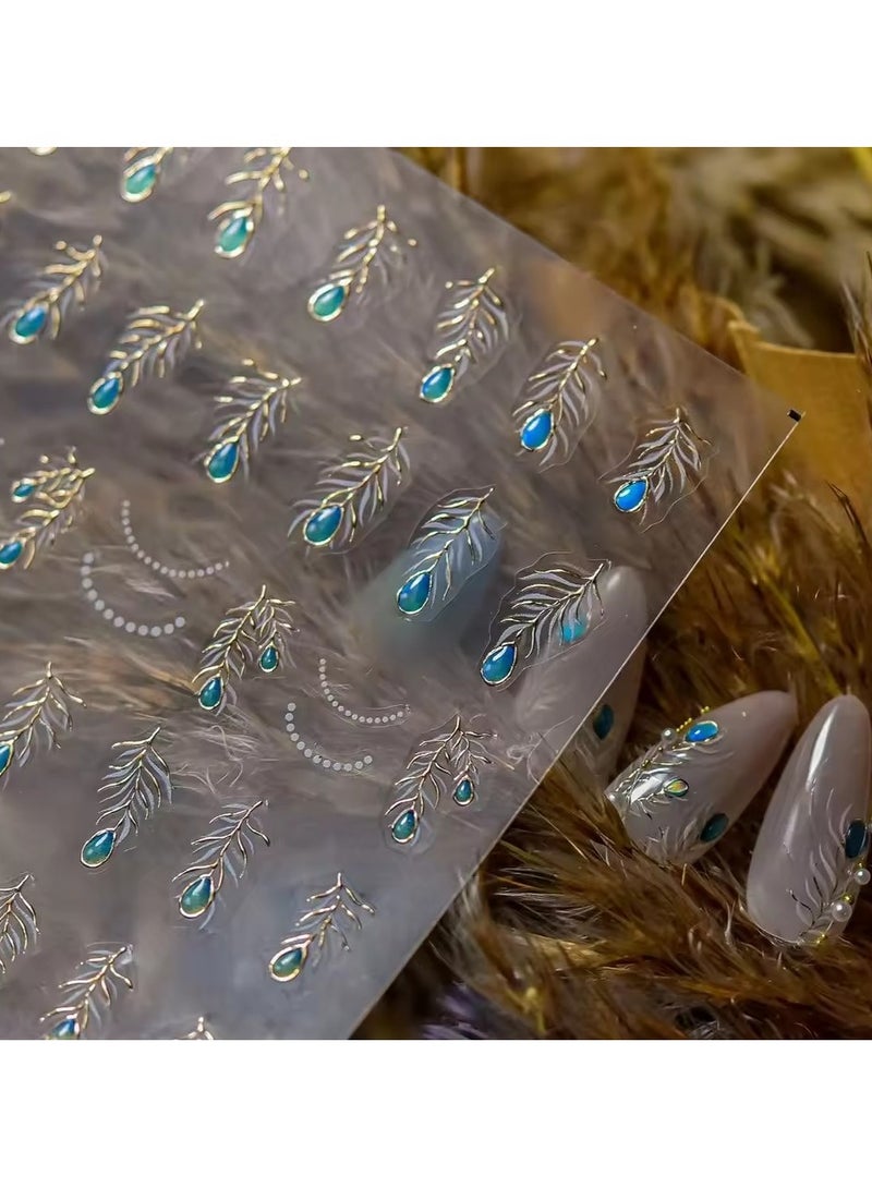 Goolsky Charming Blue Sparrow Feather Rhinestone Wings Peacock Sparrow Dreamy Jelly Stars Self Adhesive Nail Art Stickers Manicure Decal - Image 3