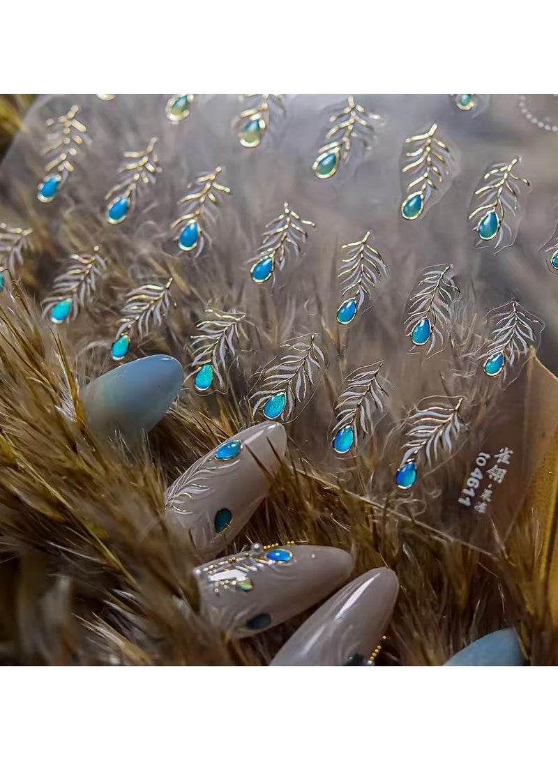 Goolsky Charming Blue Sparrow Feather Rhinestone Wings Peacock Sparrow Dreamy Jelly Stars Self Adhesive Nail Art Stickers Manicure Decal - Image 5