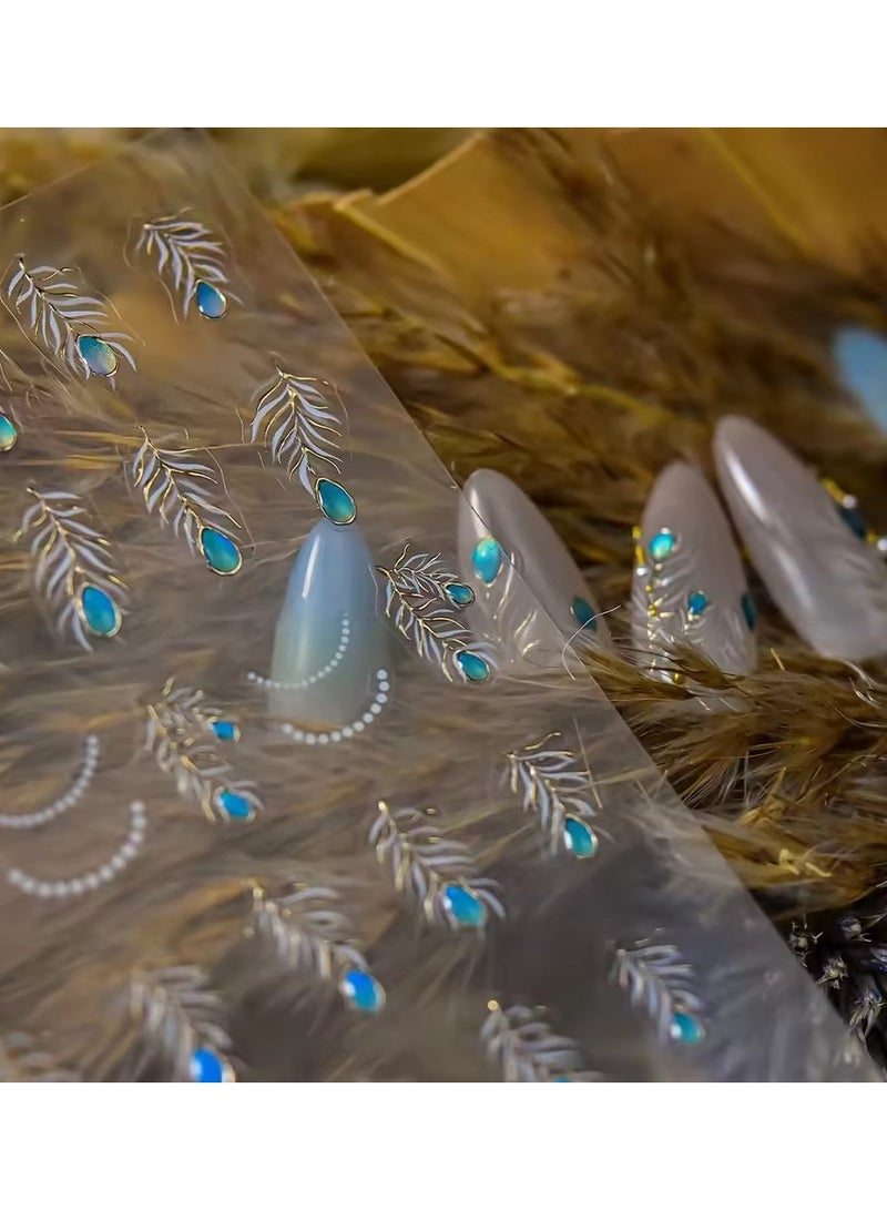 Goolsky Charming Blue Sparrow Feather Rhinestone Wings Peacock Sparrow Dreamy Jelly Stars Self Adhesive Nail Art Stickers Manicure Decal - Image 4