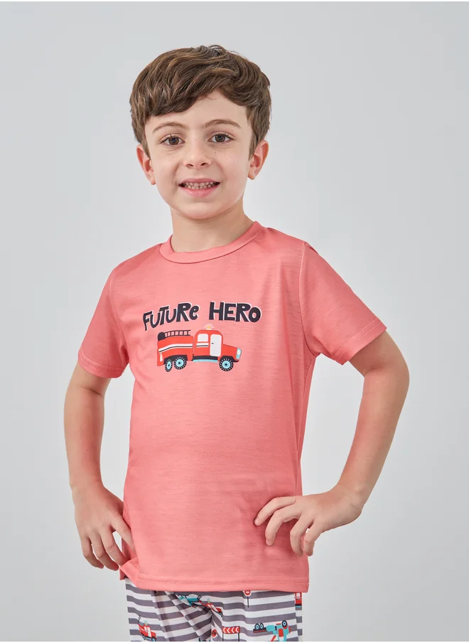 ستايلي Styli Graphic Print T-Shirt and Striped Pyjama Set
