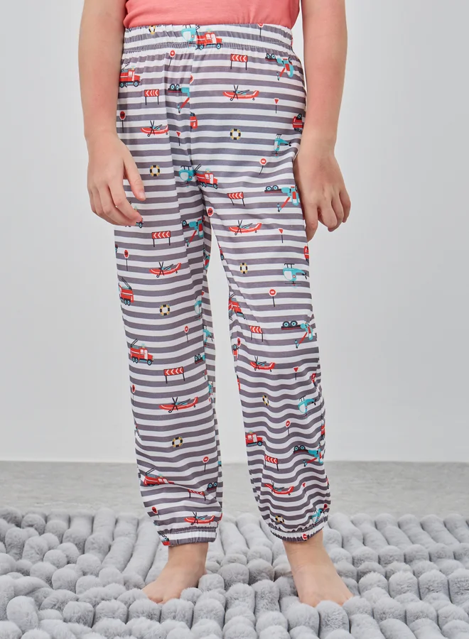Styli Styli Graphic Print T-Shirt and Striped Pyjama Set