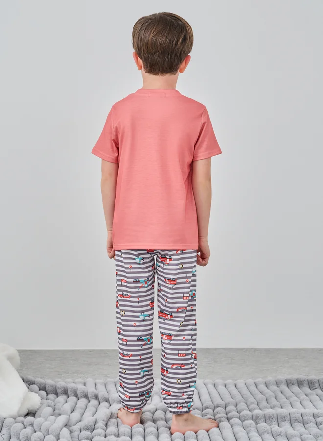 Styli Styli Graphic Print T-Shirt and Striped Pyjama Set