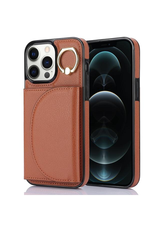زبون جراب لهاتف iPhone 12 Pro Max YM007 مزود بحلقة وحقيبة بطاقات وحافظة جلدية لهاتف - Image 1