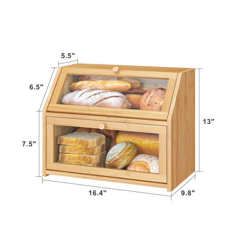 Vriccc Large Bread Box,Bamboo Wood for Kitchen Counter, Corner Bread Box, Large Capacity Bread Storage Bin - Image 4
