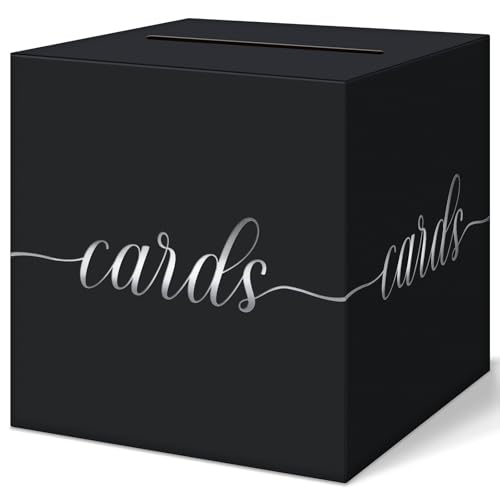 QIKSION Black Wedding Card Box Silver Foil Gift Card Box for Party Wedding Reception Graduation Birthday Baby Shower Raffle - Image 1