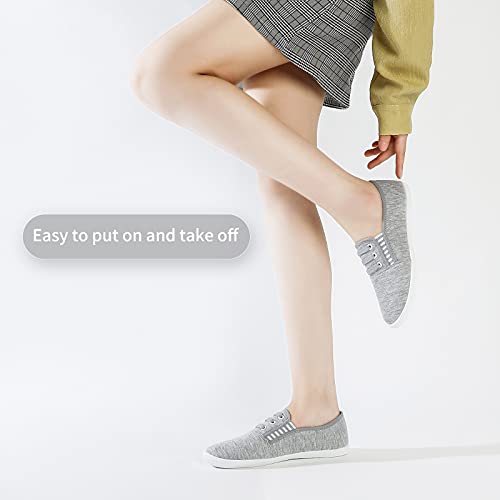 Shupua Women's Canvas Slip On Sneakers - Casual Flat Tennis Shoes - Non Slip Work Shoes (Grey, us8) - Image 3