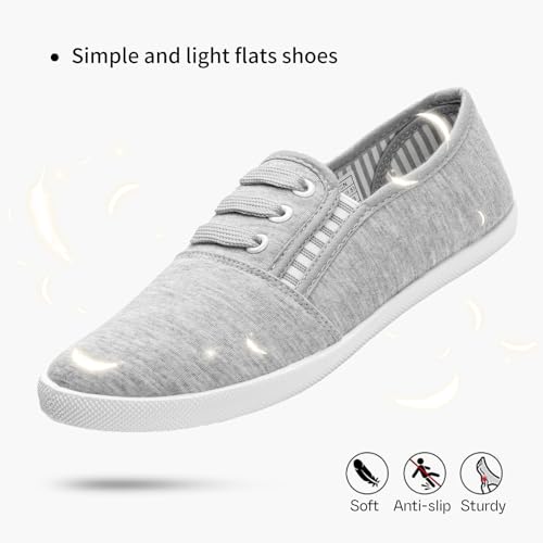 Shupua Women's Canvas Slip On Sneakers - Casual Flat Tennis Shoes - Non Slip Work Shoes (Grey, us8) - Image 4