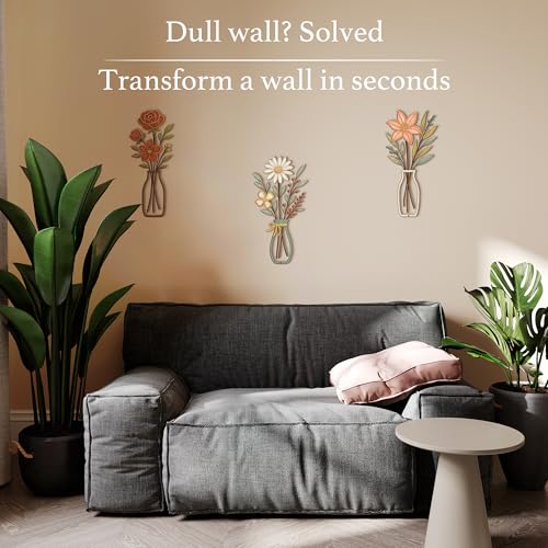 CarryWise 3 Piece Metal Flower Wall Art for Bedroom Living Room Rustic Farmhouse Floral Wall Decor for Bathroom Dining Room Boho Home Decorations Modern Minimalism Walls Hanging Sculptures - Image 5