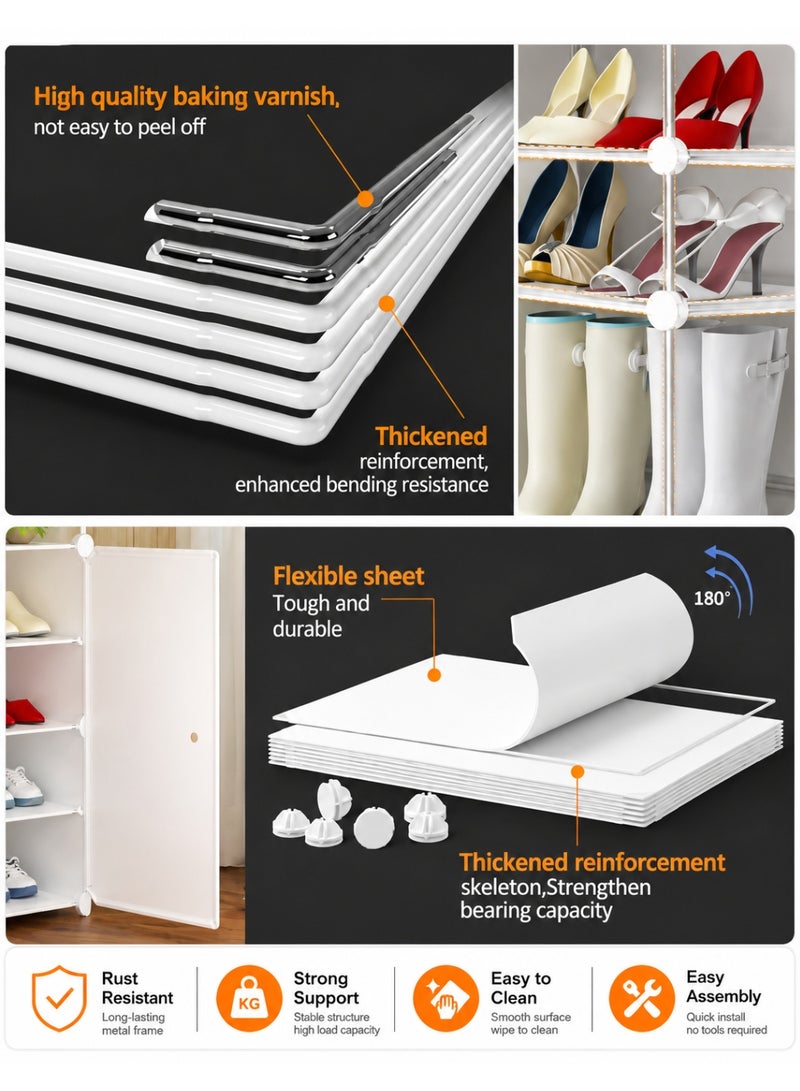 Eworld 6-Tier Plastic Shoe Organizer Rack with Doors | 6 Shelves Free-Standing Entryway & Hallway Storage Furniture | Large Capacity, Adjustable, Waterproof & Dust-Resistant Shoe Cabinet - Image 5