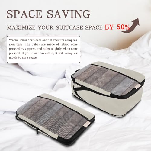 U+U UU 4 Set Compression Packing Cubes Ultralight Cream Travel Organizers SpaceSaving Suitcase Organizer Expandable Packing Cubes for Travel and Family Vacation Cream - Image 3
