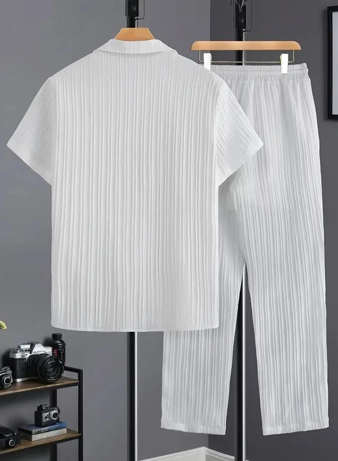 Take Two Men Plus Size Patterned Panel Shirt and Pants Co-ord Set