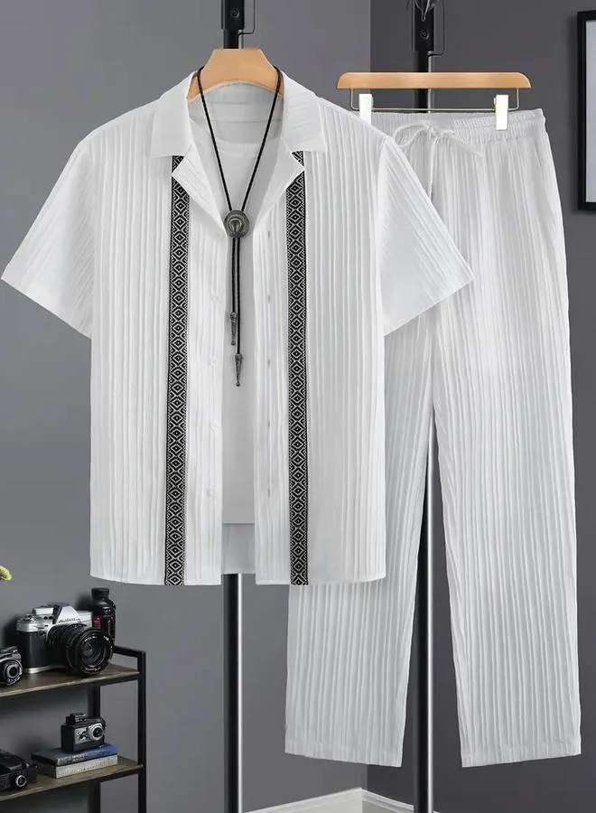 Take Two Men Plus Size Patterned Panel Shirt and Pants Co-ord Set