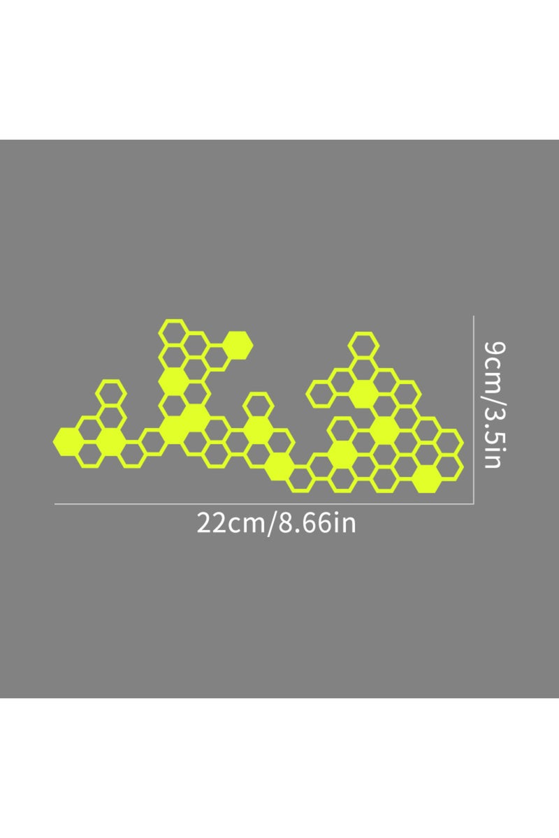 ملصقات دراجة نارية صفراء فلورية على شكل قرص العسل، مقاس 22×9 سم، مقاومة للماء، مناسبة لغطاء المحرك وخزان الوقود.