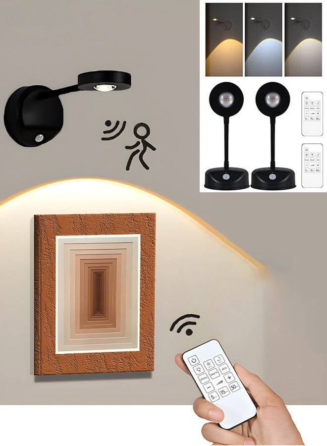 أوجا مصباحا حائط LED قابلان لإعادة الشحن، يدوران 360 درجة، يعملان بالبطارية، يُعلقان على الحائط، لإضاءة الصور، ولوحات العرض، وغرف النوم، والممرات (لا يحتاجان إلى أسلاك) | إضاءة حائط، مصباح حائط - Image 2