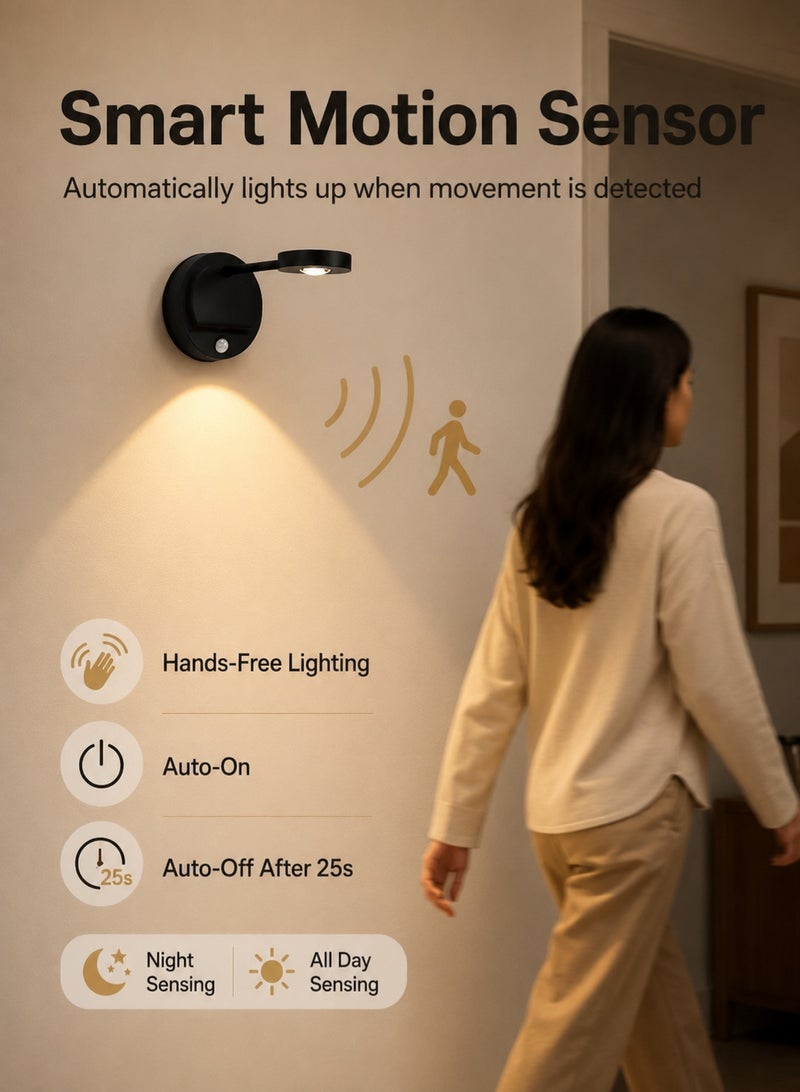 OAGA 2 Pack Rechargeable LED Wall Lights with Motion Sensor & Remote Control, 360° Rotatable Wireless Picture Lights, 3 Color Temperatures Dimmable Battery Powered Wall Lamps for Bedroom, Hallway, Artwork, Mirror & Gallery - Image 2