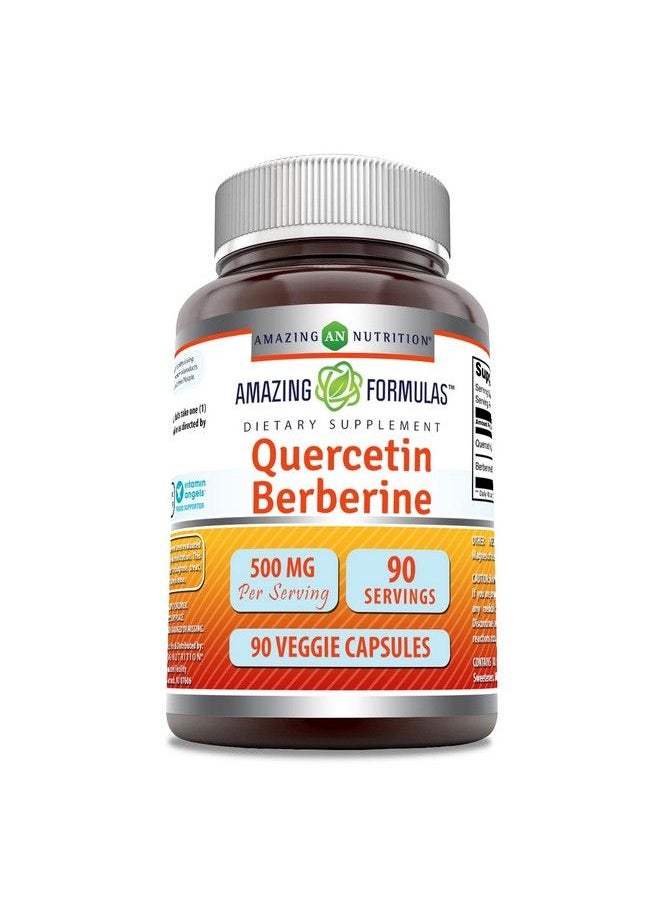 Amazing Nutrition - Amazing Formulas Quercetin Berberine 250Mg Berberine And 250Mg Quercetin 90 Veggie Capsules Supplement ; Nongmo ; Gluten Free ; Made In Usa ; Ideal For Vegetarians - Image 1