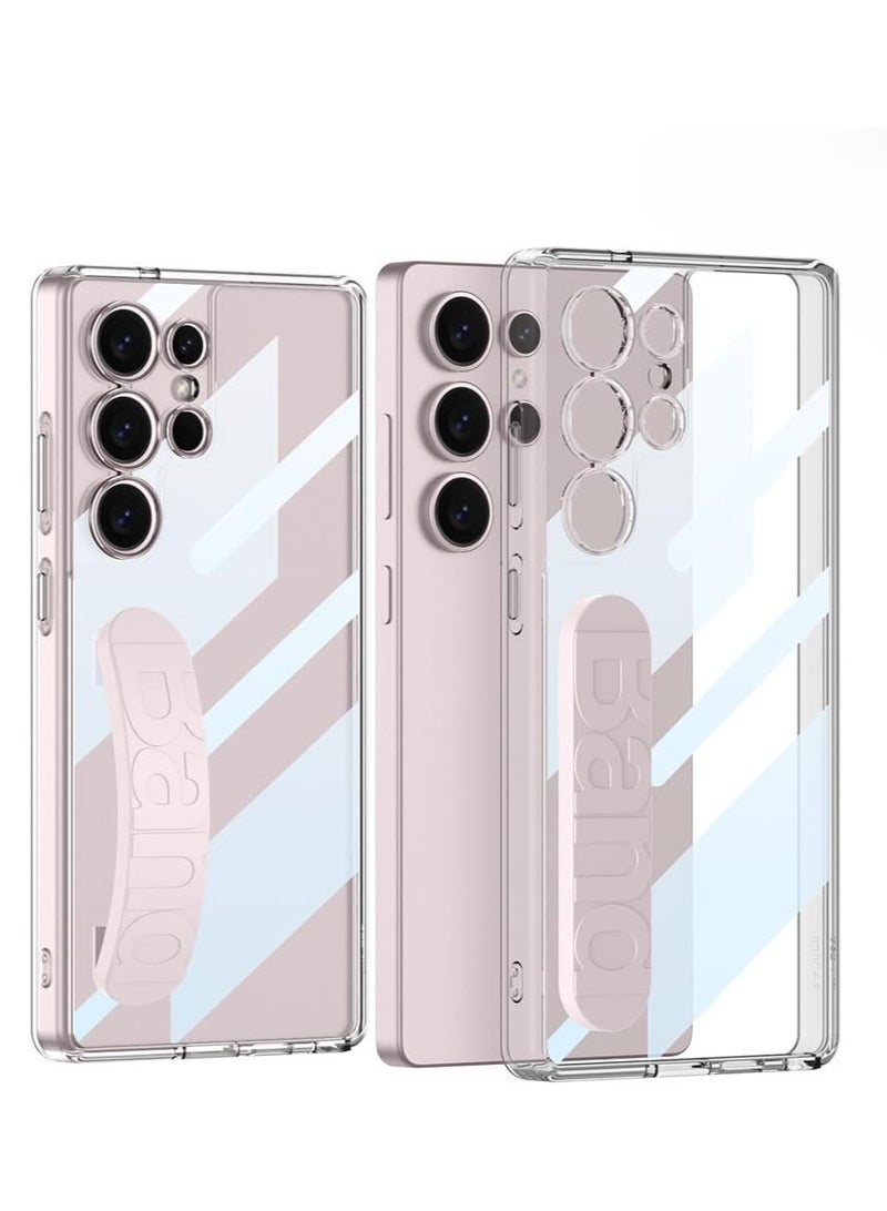 VKL Transparent Case Compatible with Samsung Galaxy S25 Ultra, with Elastic Silicone Wristband, Clear Bumper Shell Seismic and Anti Fall Cover for Samsung Galaxy S25 Ultra (Pink)