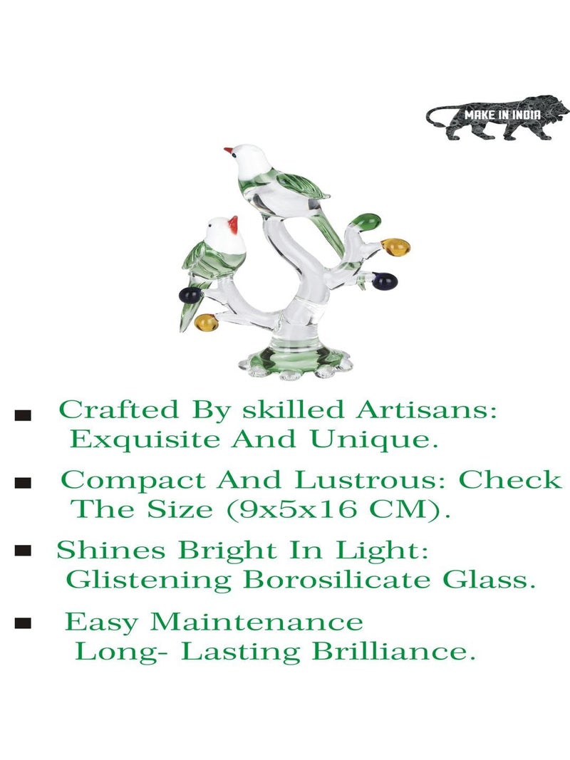 Somil Shining Natural Love Making Green Birds Pair Relaxing On A Well-Favoured Tree, Green, Clear, 9 X 5 X 16 Cm, Made By Hand from Expert Artisans - Image 5