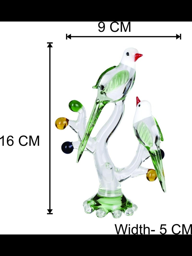 Somil Shining Natural Love Making Green Birds Pair Relaxing On A Well-Favoured Tree, Green, Clear, 9 X 5 X 16 Cm, Made By Hand from Expert Artisans - Image 4