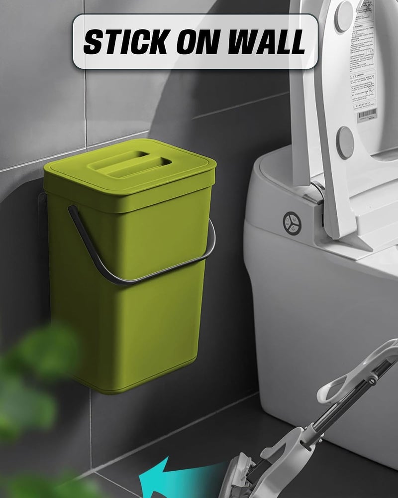 MONGTINGLU 3.2 Gallons Hanging Trash Can with Lid - Kitchen Garbage Can, Under Sink Trash Can, Garbage Can for Bathroom, Waste Bucket Outdoor Indoor, 12L(Lime Green) - Image 3