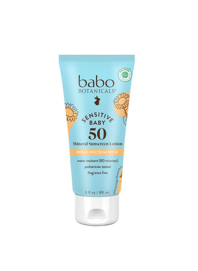 Babo Botanicals Sensitive Baby Mineral Sunscreen Lotion Spf50 Natural Zinc Oxide Face & Body Fragrancefree Waterresistant Ewg Verified Vegan Extra Sensitive Skin For Babies & Kids - Image 2