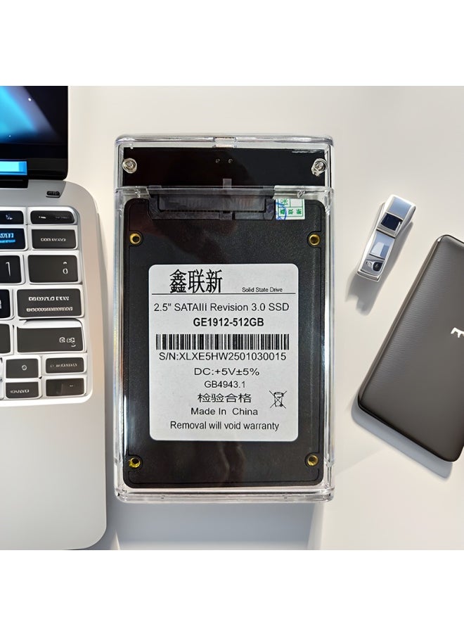 Generic Mobile Hard Disk Box 2.5 Inch Usb3.0 Notebook Typec Mechanical Sata Solid State External Ssd Universal-Color:Usb3.0 Transparent Model [6gbps Data Cable + Usb Data Cable + Type-c Adapter] Without Hard Drive  - Image 1